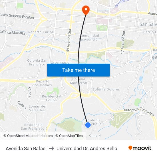 Avenida San Rafael to Universidad Dr. Andres Bello map