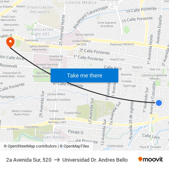 2a Avenida Sur, 520 to Universidad Dr. Andres Bello map