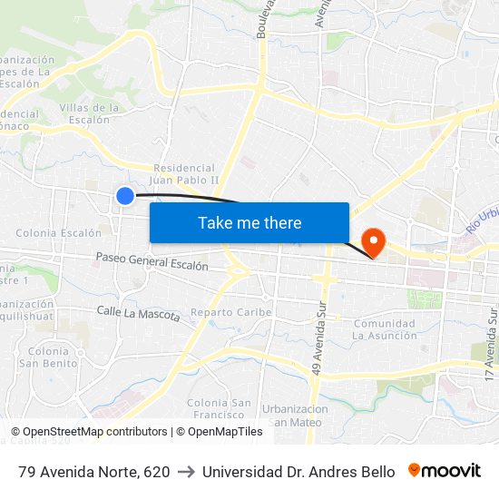 79 Avenida Norte, 620 to Universidad Dr. Andres Bello map