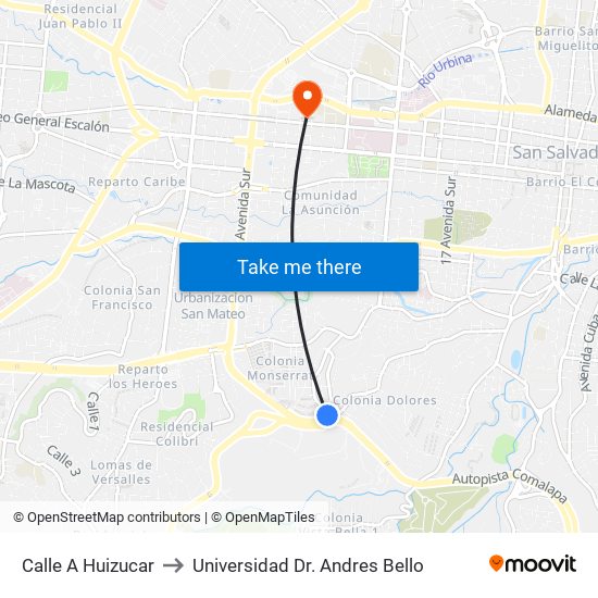 Calle A Huizucar to Universidad Dr. Andres Bello map