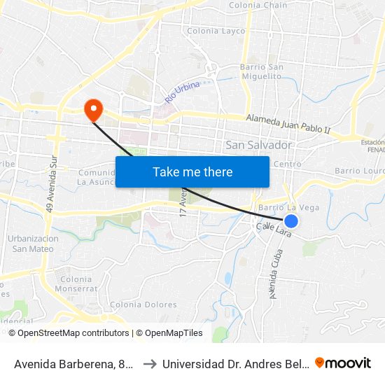 Avenida Barberena, 818 to Universidad Dr. Andres Bello map