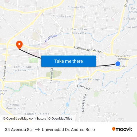 34 Avenida Sur to Universidad Dr. Andres Bello map