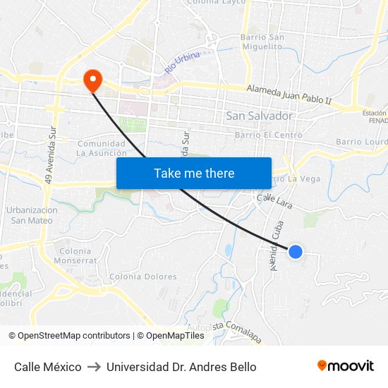 Calle México to Universidad Dr. Andres Bello map