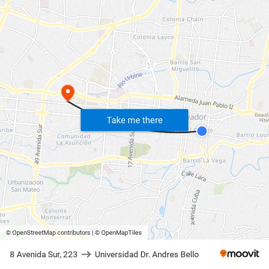 8 Avenida Sur, 223 to Universidad Dr. Andres Bello map