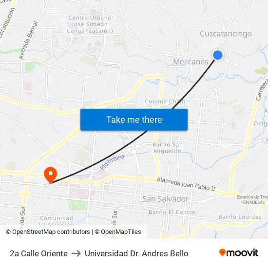 2a Calle Oriente to Universidad Dr. Andres Bello map