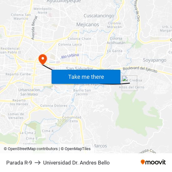 Parada R-9 to Universidad Dr. Andres Bello map