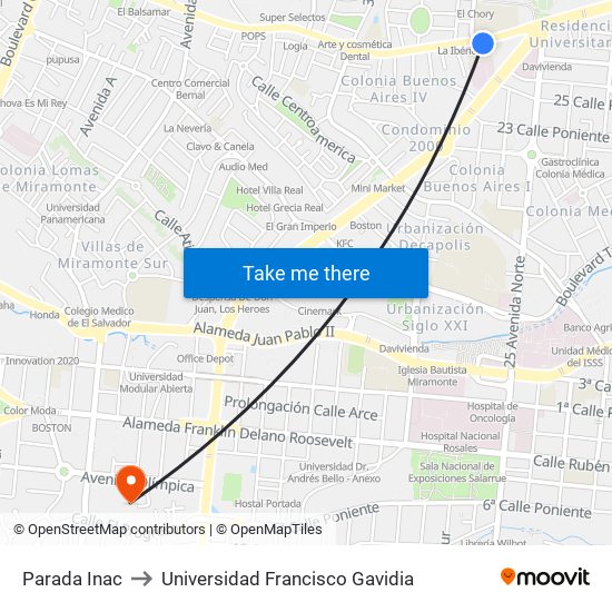 Parada Inac to Universidad Francisco Gavidia map