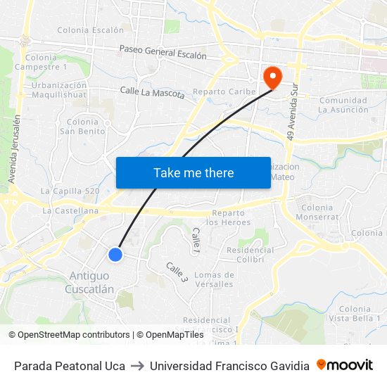 Parada Peatonal Uca to Universidad Francisco Gavidia map