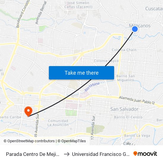 Parada Centro De Mejicanos to Universidad Francisco Gavidia map