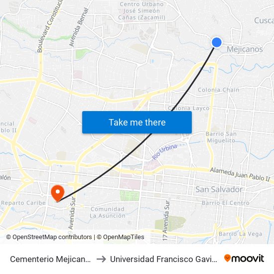 Cementerio Mejicanos to Universidad Francisco Gavidia map