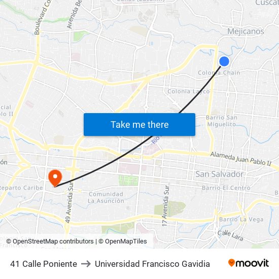 41 Calle Poniente to Universidad Francisco Gavidia map