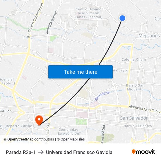 Parada R2a-1 to Universidad Francisco Gavidia map