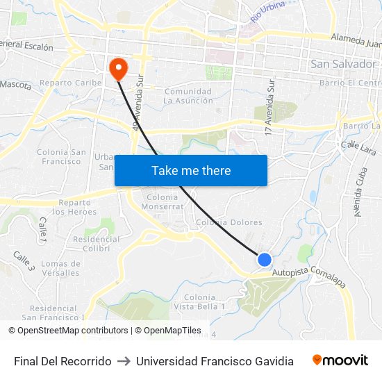 Final Del Recorrido to Universidad Francisco Gavidia map