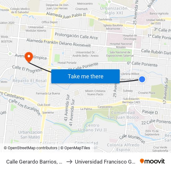 Calle Gerardo Barrios, 1156 to Universidad Francisco Gavidia map