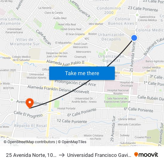 25 Avenida Norte, 1025 to Universidad Francisco Gavidia map