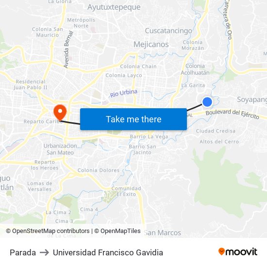 Parada to Universidad Francisco Gavidia map