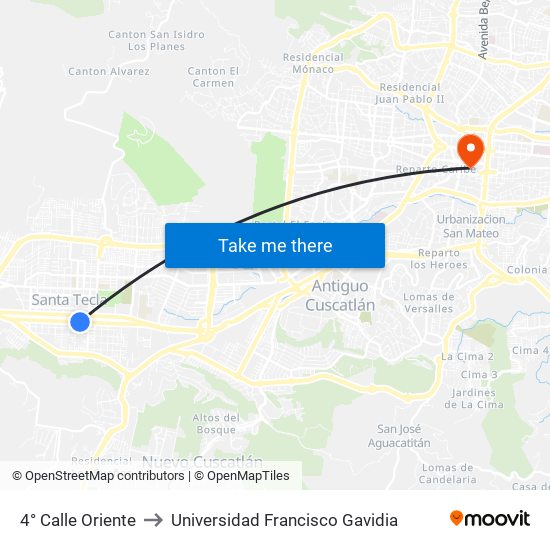 4° Calle Oriente to Universidad Francisco Gavidia map