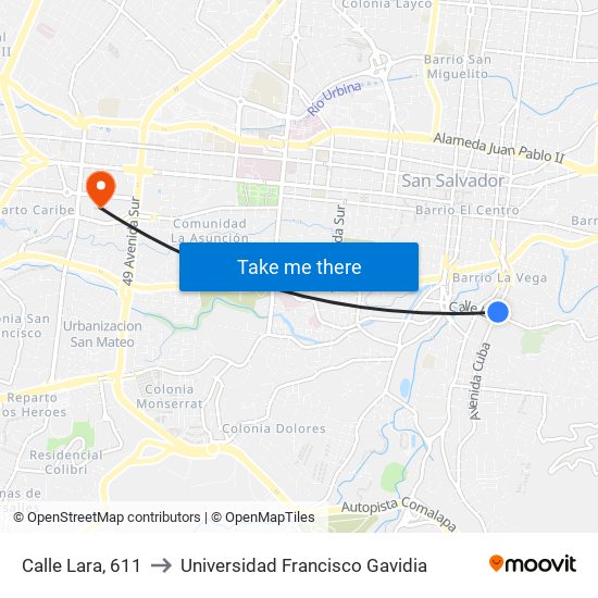 Calle Lara, 611 to Universidad Francisco Gavidia map