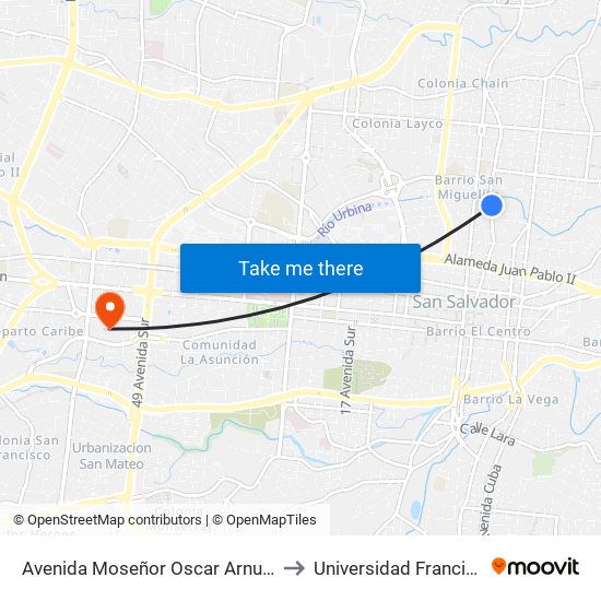 Avenida Moseñor Oscar Arnulfo Romero 629 to Universidad Francisco Gavidia map
