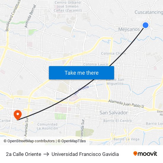 2a Calle Oriente to Universidad Francisco Gavidia map