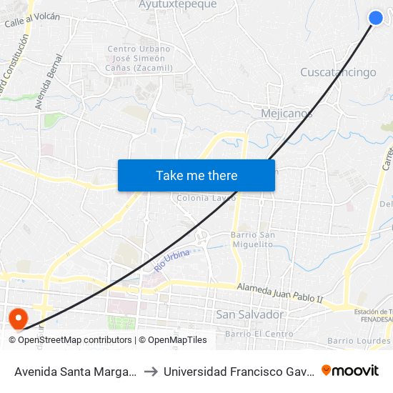 Avenida Santa Margarita to Universidad Francisco Gavidia map