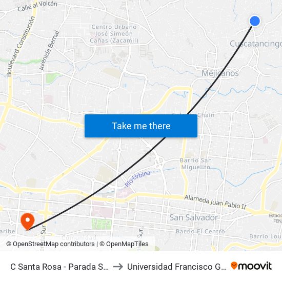 C Santa Rosa - Parada Seguro to Universidad Francisco Gavidia map