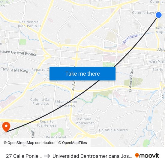 27 Calle Poniente, 436 to Universidad Centroamericana José Simeón Cañas map