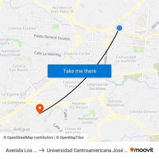 Avenida Los Andes to Universidad Centroamericana José Simeón Cañas map