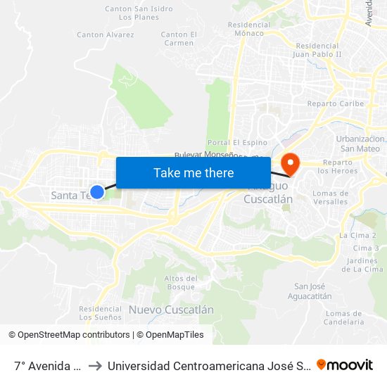 7° Avenida Norte to Universidad Centroamericana José Simeón Cañas map