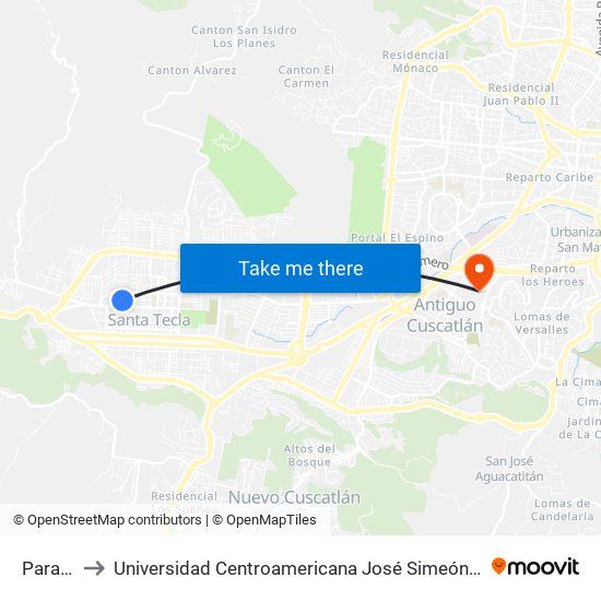 Parada to Universidad Centroamericana José Simeón Cañas map