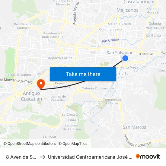 8 Avenida Sur, 223 to Universidad Centroamericana José Simeón Cañas map