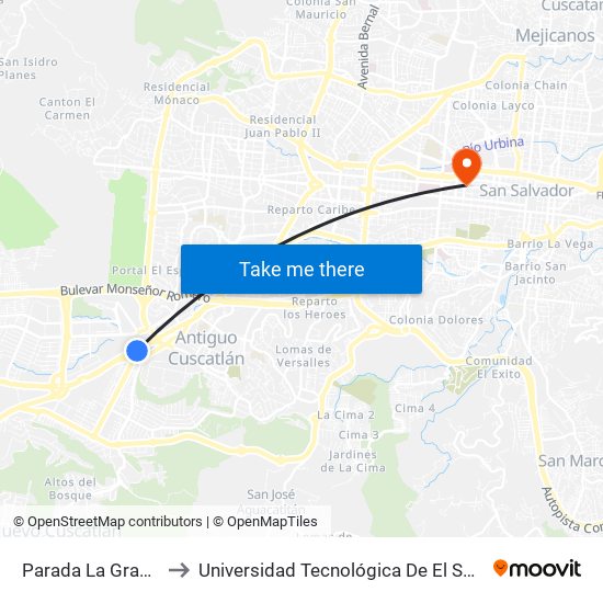 Parada La Gran Vía to Universidad Tecnológica De El Salvador map