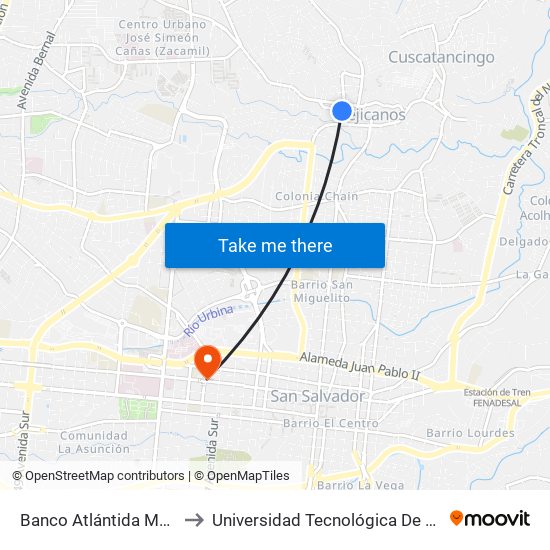 Banco Atlántida Mejicanos to Universidad Tecnológica De El Salvador map