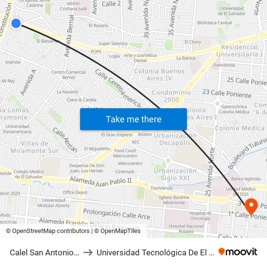 Calel San Antonio Abad to Universidad Tecnológica De El Salvador map