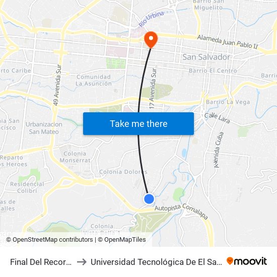 Final Del Recorrido to Universidad Tecnológica De El Salvador map