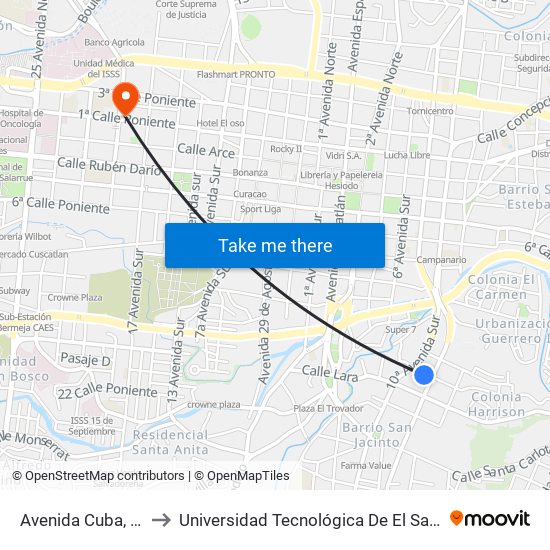 Avenida Cuba, 548 to Universidad Tecnológica De El Salvador map