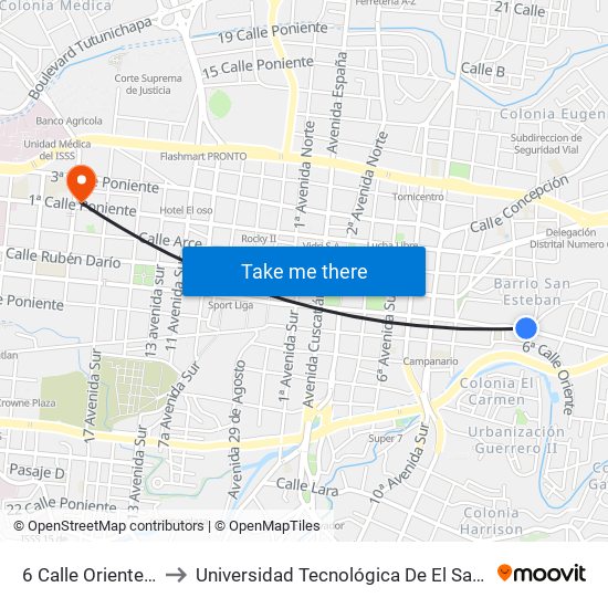 6 Calle Oriente, 87 to Universidad Tecnológica De El Salvador map