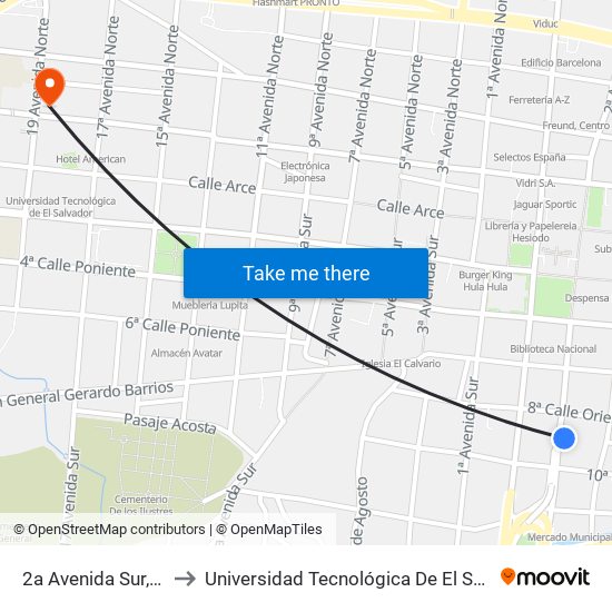 2a Avenida Sur, 520 to Universidad Tecnológica De El Salvador map