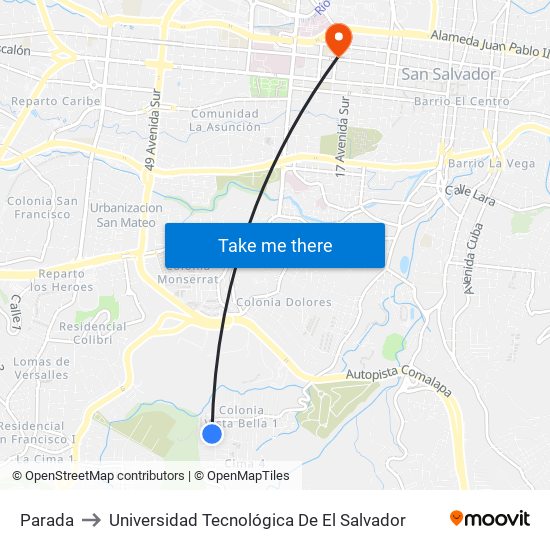 Parada to Universidad Tecnológica De El Salvador map