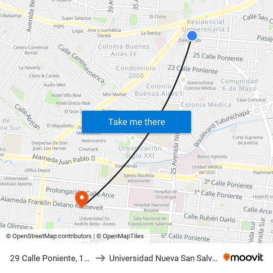 29 Calle Poniente, 1333 to Universidad Nueva San Salvador map
