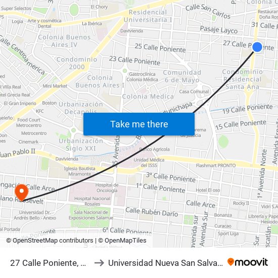 27 Calle Poniente, 436 to Universidad Nueva San Salvador map