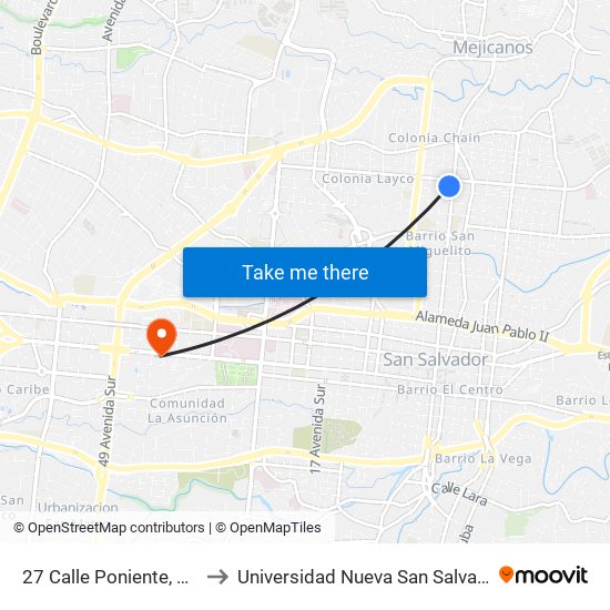 27 Calle Poniente, 212 to Universidad Nueva San Salvador map