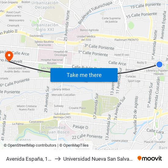 Avenida España, 117 to Universidad Nueva San Salvador map