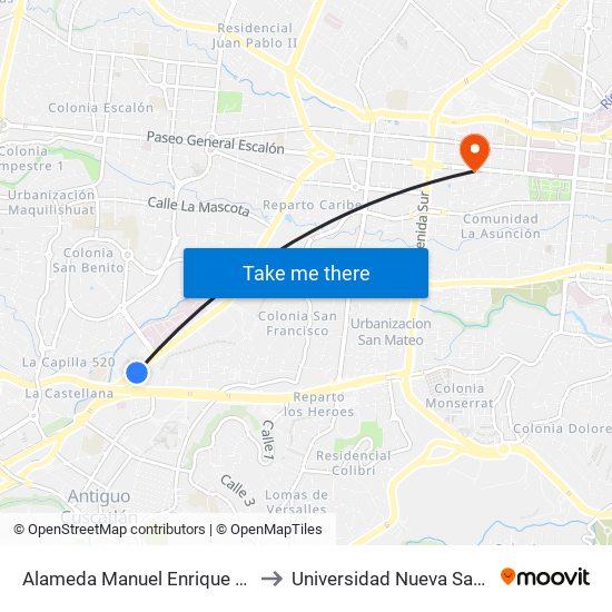 Alameda Manuel Enrique Araujo, 211 to Universidad Nueva San Salvador map