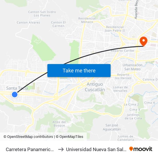 Carretera Panamericana, 5 to Universidad Nueva San Salvador map