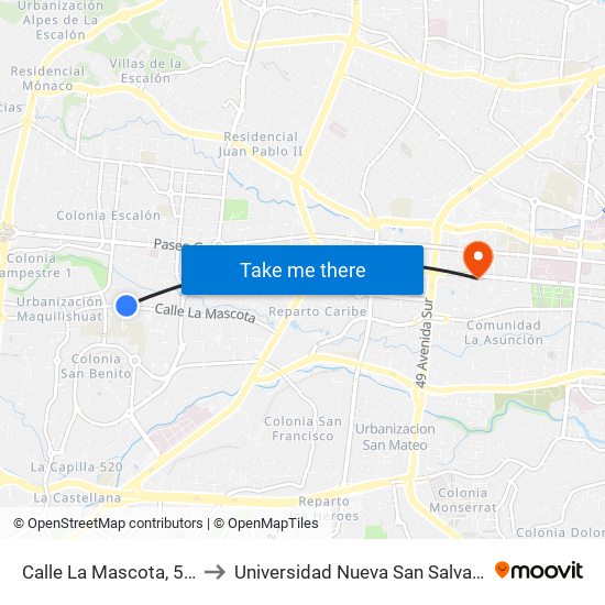Calle La Mascota, 520 to Universidad Nueva San Salvador map
