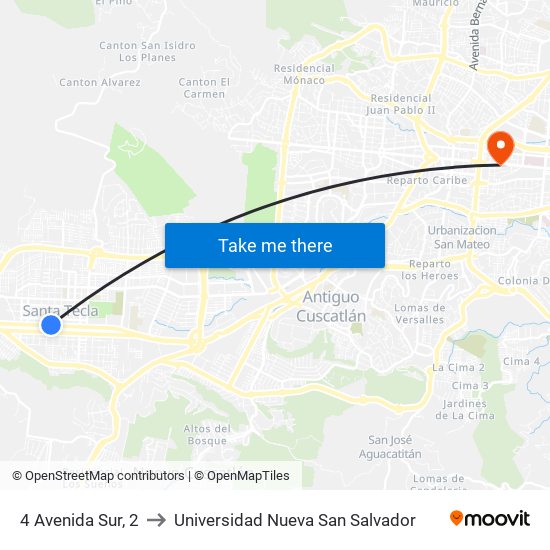 4 Avenida Sur, 2 to Universidad Nueva San Salvador map