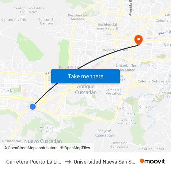Carretera Puerto La Libertad to Universidad Nueva San Salvador map