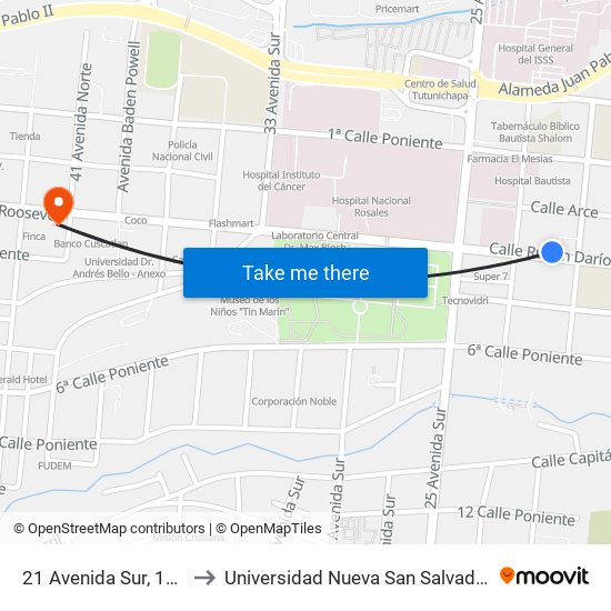 21 Avenida Sur, 113 to Universidad Nueva San Salvador map