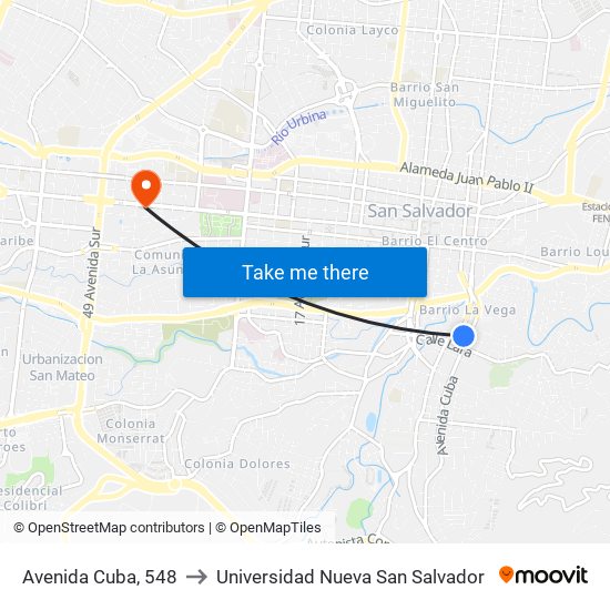 Avenida Cuba, 548 to Universidad Nueva San Salvador map